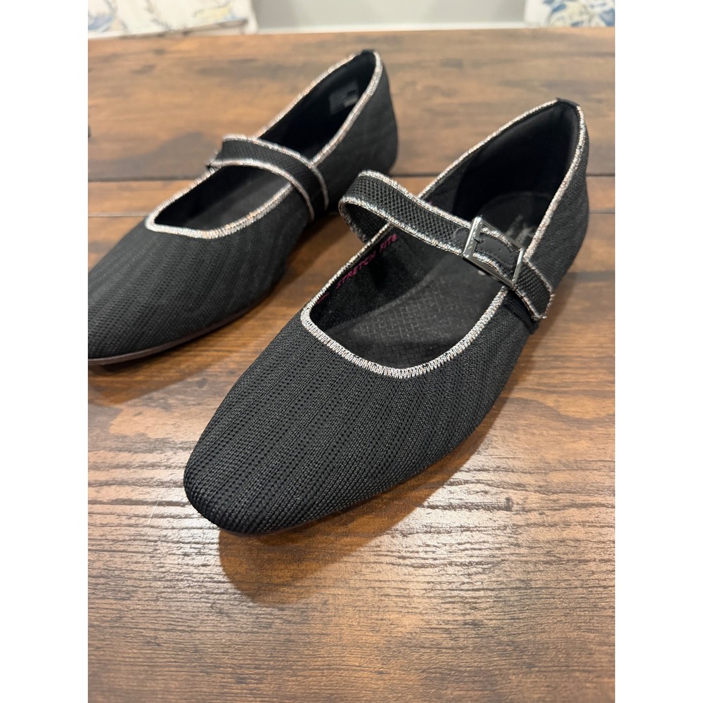 Skechers Cleo Mary Jane Flats Womens 9 Black Knit Vegan Washable Balletcore